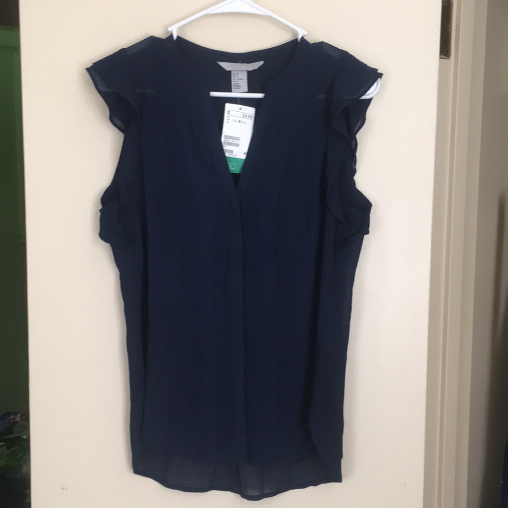 H&M Navy Pleated Short Sleeve Top